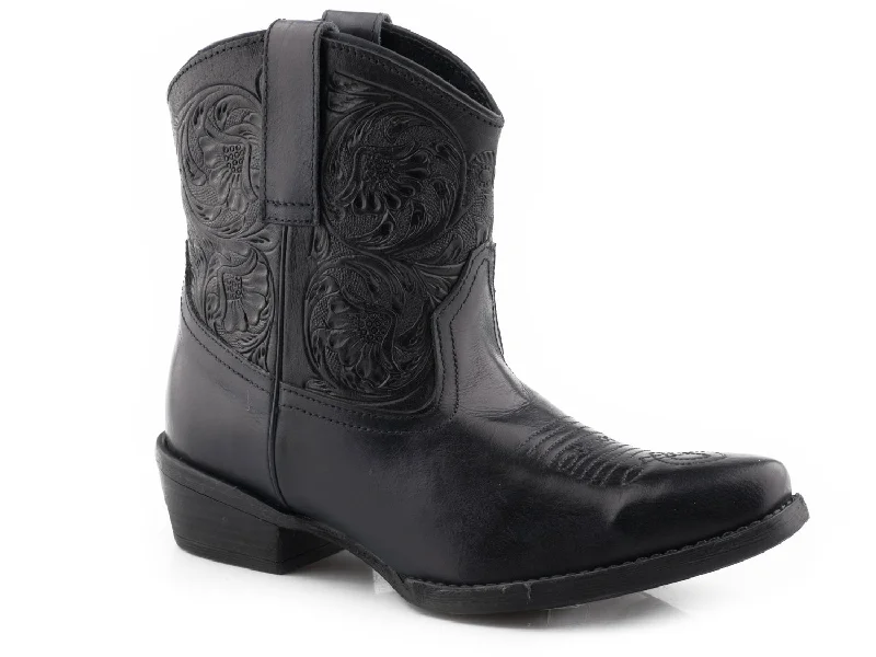 women's distressed cowboy bootsRoper Womens Black Leather Dusty Tooled Snip Cowboy Boots 8.5