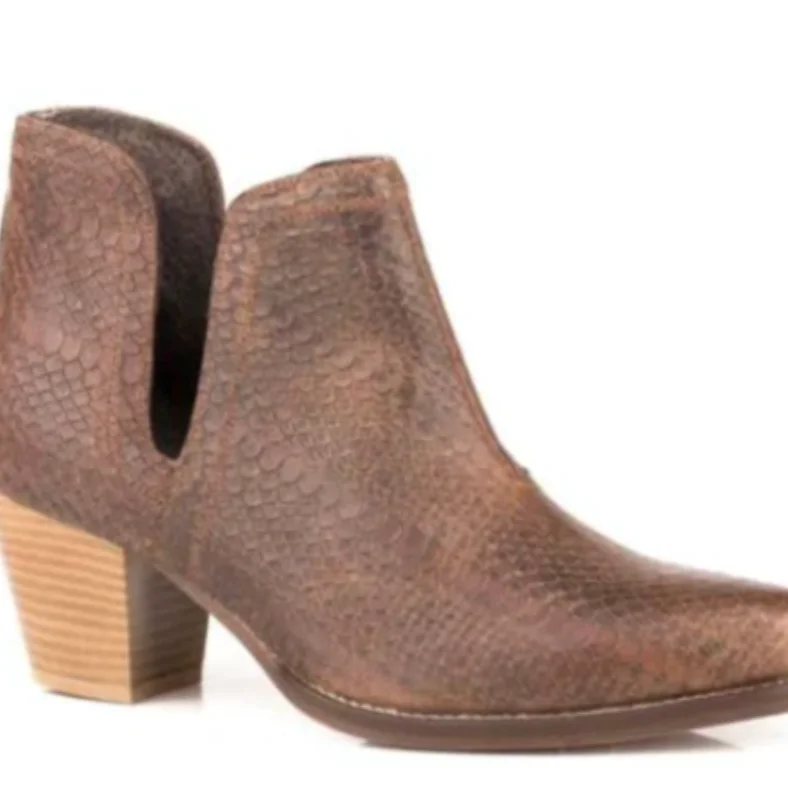 women's booties with pull-on tabsRoper Women's Rowdy Stamped Snake Leather Snip Toe Bootie