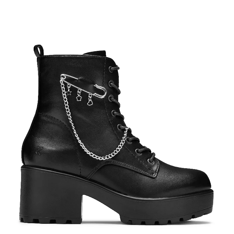 women's ankle boots for petite womenSalvius Safety Pin Military Lace Up Boots - Black