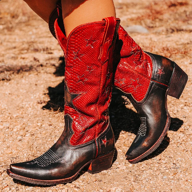 women's western boots with cutoutsStarzz - Red