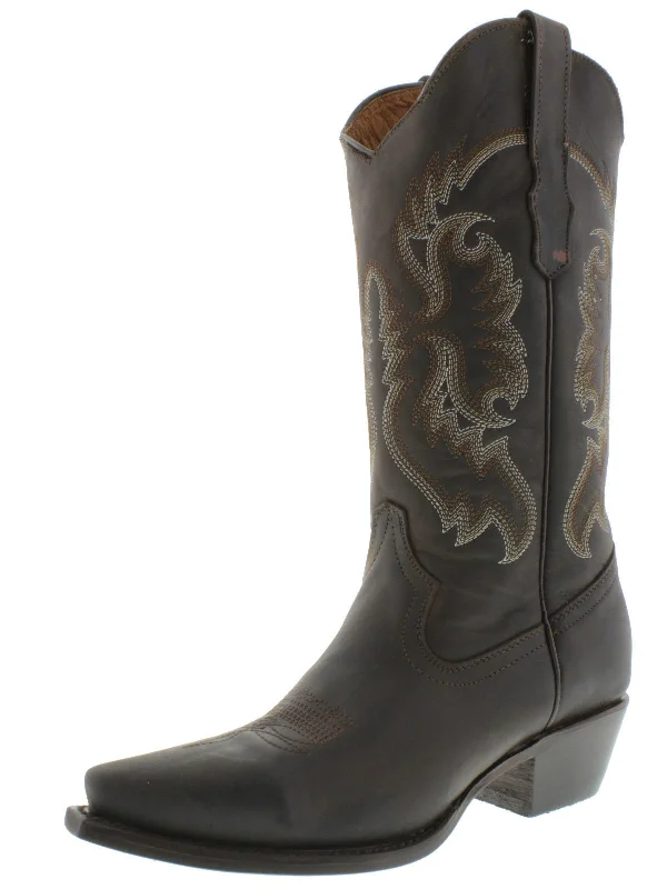 women's cowboy boots for festivalsWomens 590 Brown Solid Leather Cowboy Boots - Snip Toe