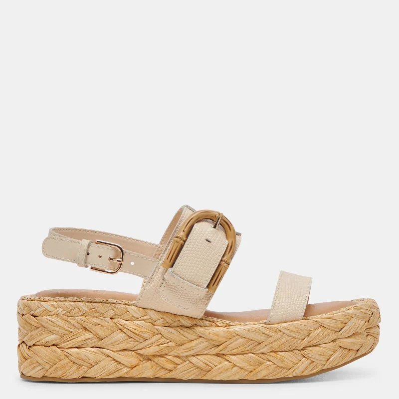 Platform - sole women's espadrilles for added heightChera Sandals Bone Embossed Leather