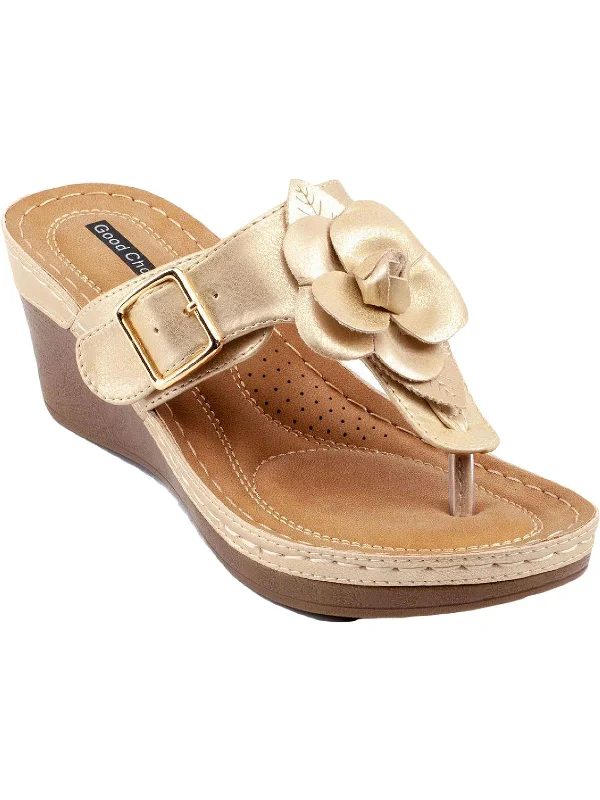 Women's espadrilles with tassel details for a stylish flairFlora Womens Faux Leather Thong Wedge Sandals