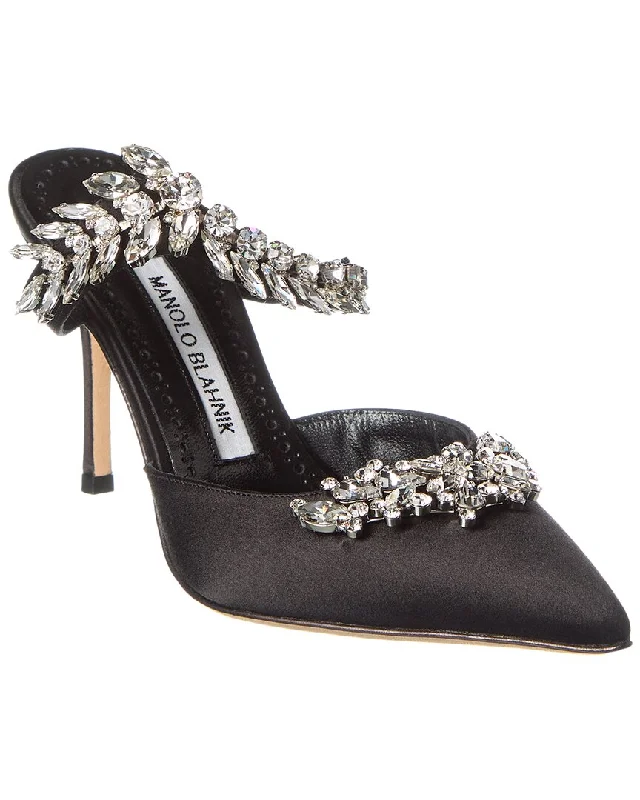 Women's Glitter Mules in Silver for a Shiny and Eye - Catching New Year's PartyManolo Blahnik Lurum 90 Satin Mule