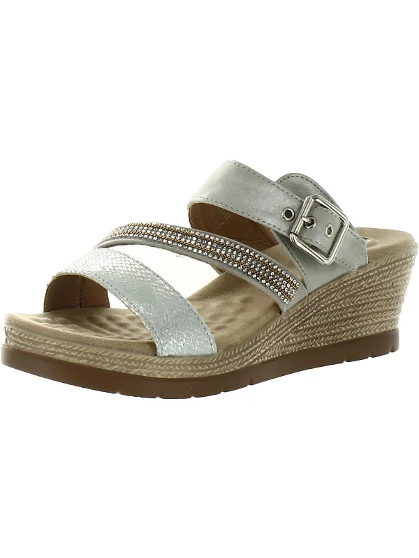 Minimalist women's espadrillesMonika Womens Faux Leather Rhinestone Wedge Sandals