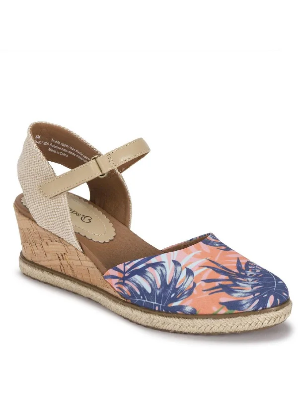 Women's espadrilles with floral - printed uppersOcean Womens Cork Ankle Strap Espadrilles