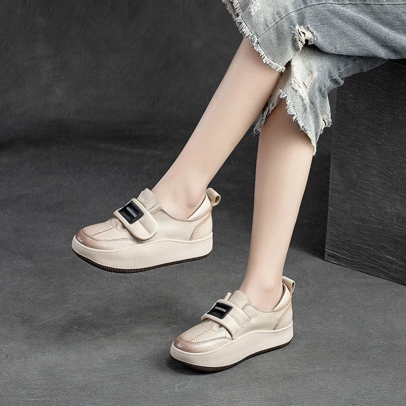 Women's casual wedge shoes with a stylish liftWomen Fashion Leather Velcro Tape Casual Shoes