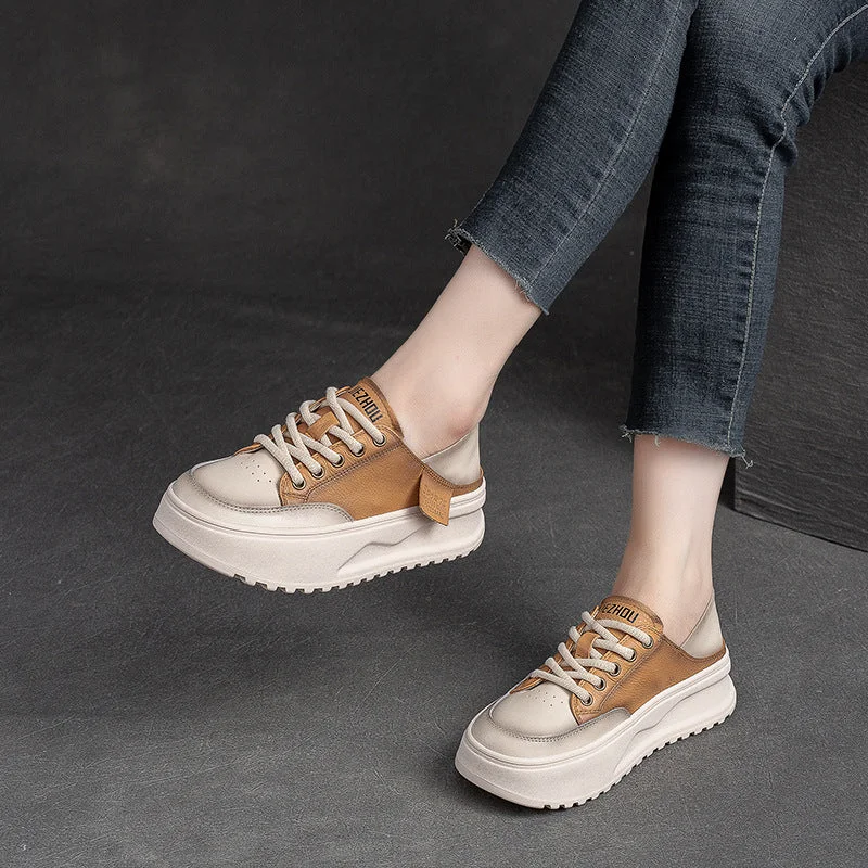 Women's casual espadrilles with a summer - friendly designWomen Fashion Patchwork Leather Thick Soled Casual Shoes