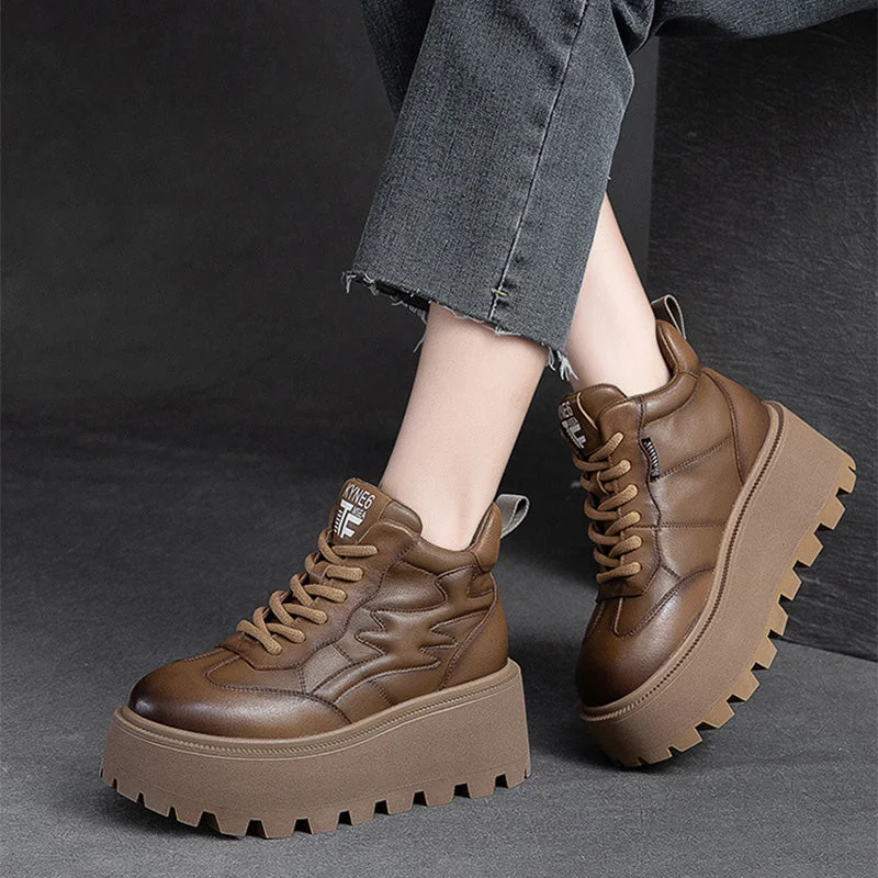 Women's casual mules for a trendy and convenient optionWomen Minimalist Cowhide Chunky Platform Casual Shoes