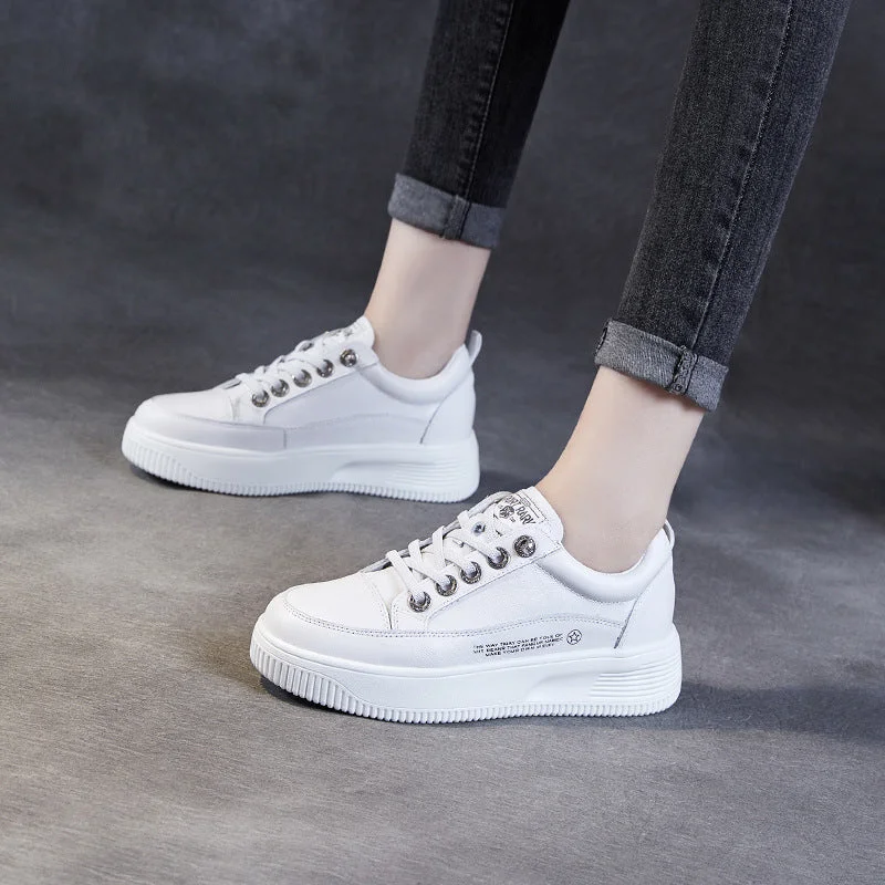 Leather women's casual shoes with a classic touchWomen Minimalist Fashion Leather Thick Soled Casual Shoes