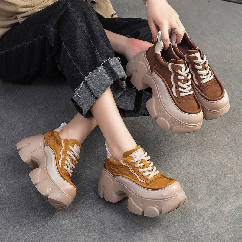 Women's casual shoes for a day at the beachWomen Minimalist Leather Chunky Platform Casual Shoes