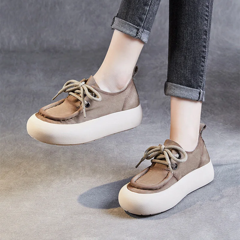 Women's casual platform shoes for added heightWomen Minimalist Leather Flat Casual Shoes