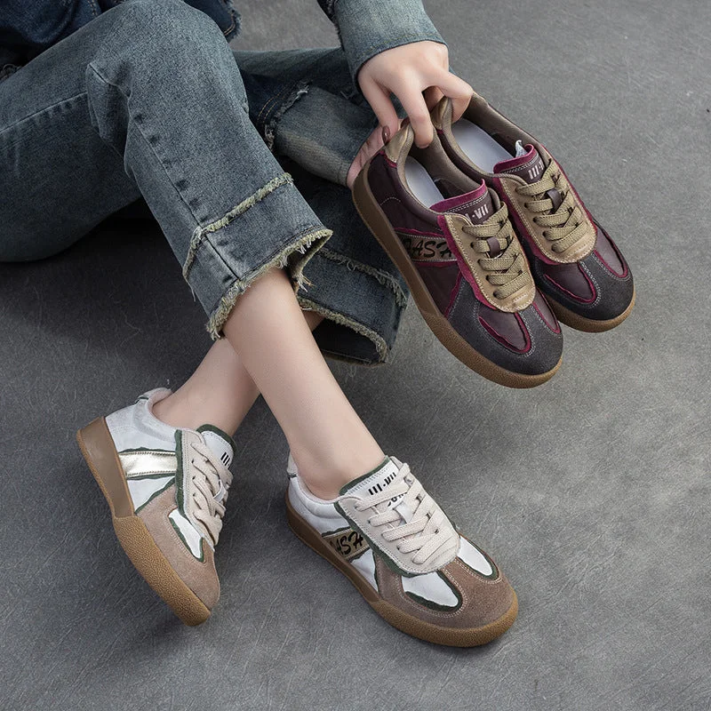 Women's casual suede shoes for a soft textureWomen Patchwork Leather Flat Casual Training Shoes