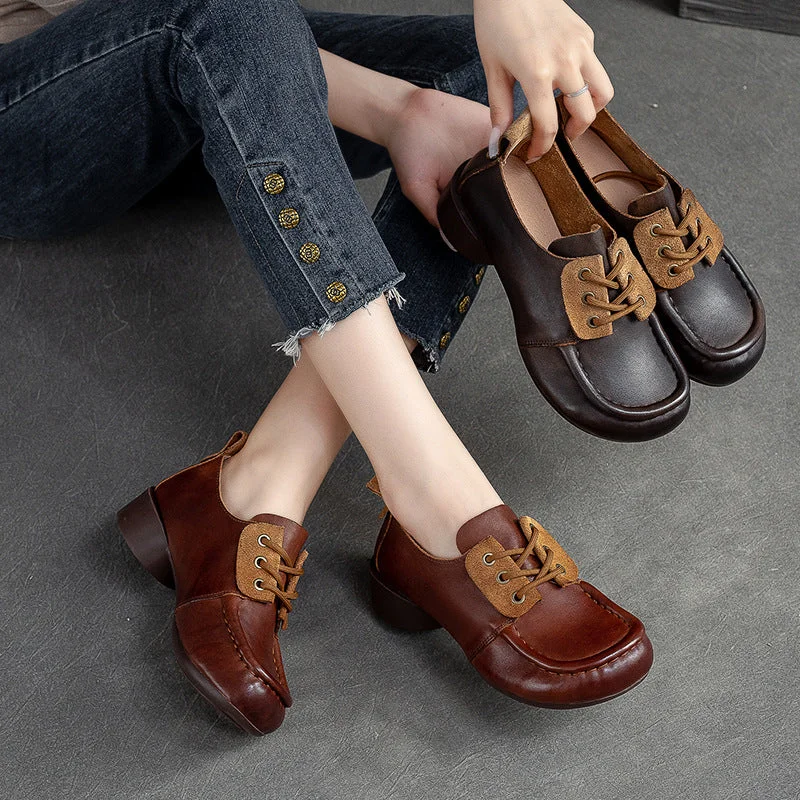 Women's casual shoes for walking long distancesWomen Retro Handcraft Leather Low Heel Casual Shoes