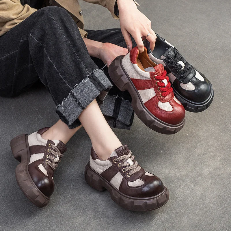 Women's casual shoes with shock - absorbing soles for a smooth strideWomen Retro Leather Patchwork Casual Shoes