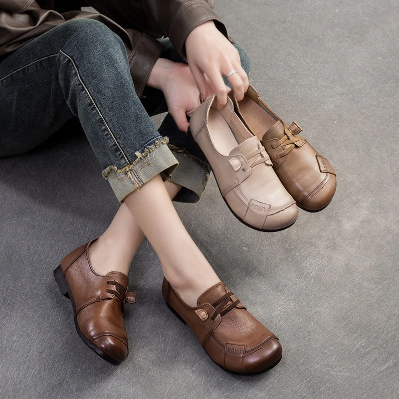 Women's casual shoes for a coffee dateWomen Retro Minimalist Leather Soft Flat Casual Shoes