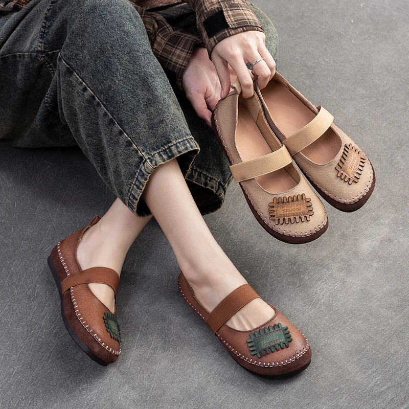 Women's casual flat shoes for all - day comfortWomen Retro Patchwork Leather Soft Flat Casual Shoes