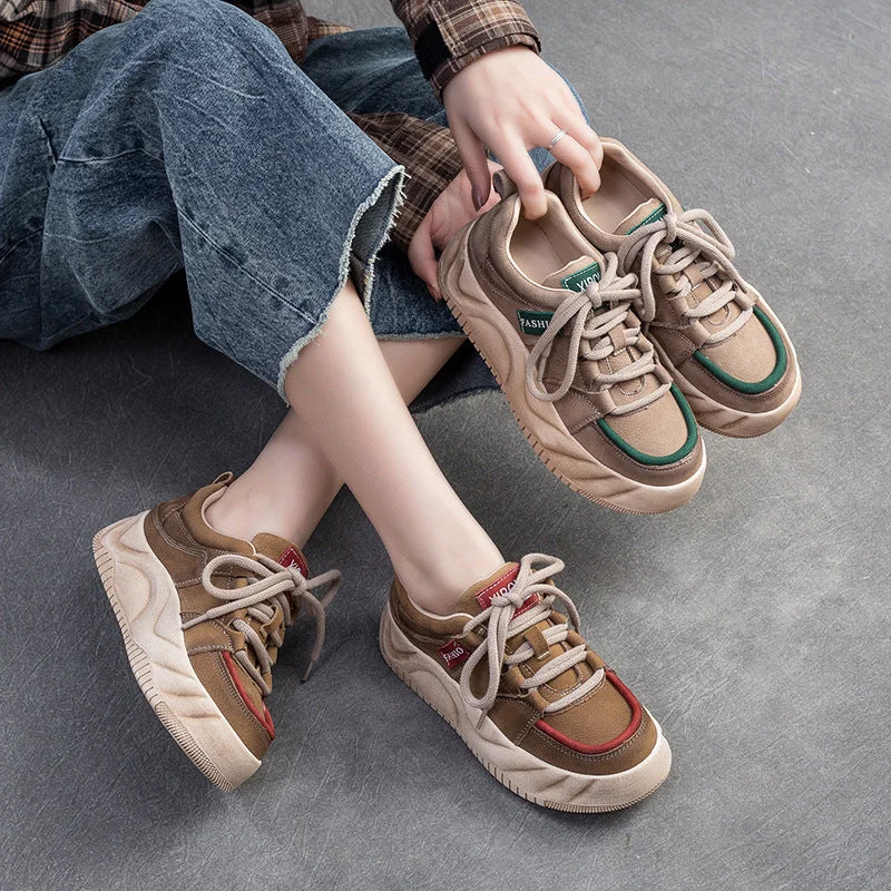 Women's casual shoes with embroidery for a detailed designWomen Retro Patchwork Leather Thick Soled Casual Shoes