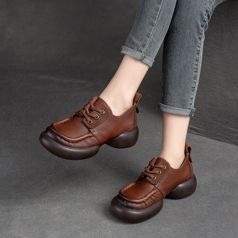 Women's casual boots with a zipper for easy on - offWomen Retro Soft Leather Thick Soled Casual Shoes