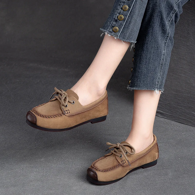 Women's casual shoes with stripes for a classic designWomen Retro Suede Leather Flat Casual Shoes