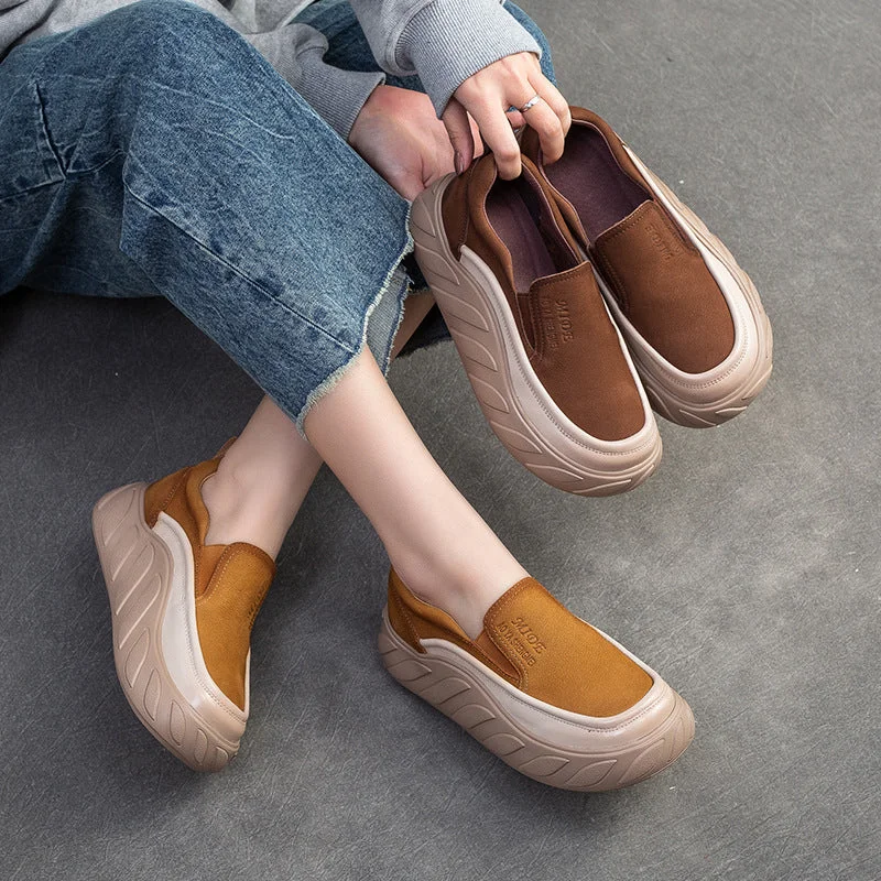 Women's casual shoes for walking long distancesWomen Spring Minimalist Leather Thick Soled Casual Shoes